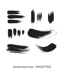 Black abstract paint Brush Stroke Set on white background Each with Unique Style