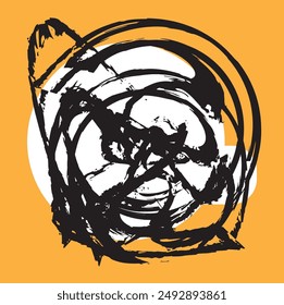 black abstract painting on yellow background vector