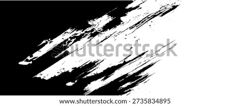 Black abstract painting with paint strokes on white background.