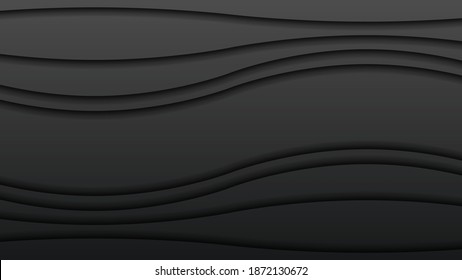 Black Abstract Paper Cut Background Vector Shadows 3D Smooth Objects Modern Design