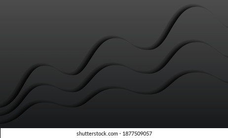 Black Abstract Paper Cut Background Vector Shadows 3D Smooth Objects Modern Design