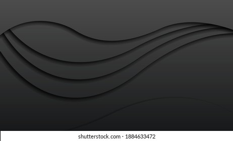 Black Abstract Paper Cut Background Vector Shadows 3D Smooth Objects Modern Design
