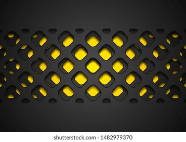 Black abstract papercut grid pattern on yellow background. Geometric corporate vector design