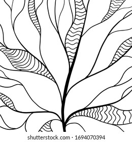 black abstract pattern with black wavy lines like leaf