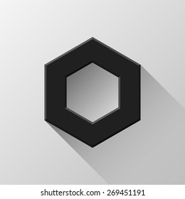Black abstract polygon, hex badge, blank button template flat designed shadow and light background for web user interfaces, UI, applications and apps. Vector illustration.