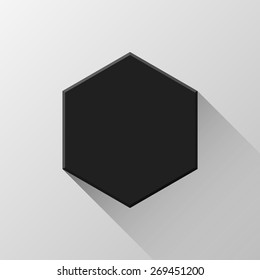 Black abstract polygon, hex badge, blank button template flat designed shadow and light background for web user interfaces, UI, applications and apps. Vector illustration.