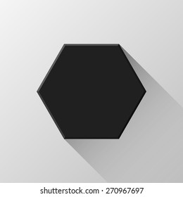 Black abstract polygon, hex badge, blank button template flat designed shadow and light background for web user interfaces, UI, applications and apps. Vector illustration.