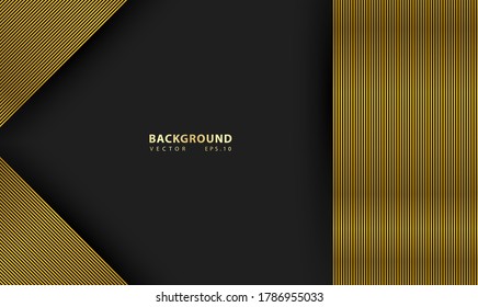 Black abstract premium background with golden lines. Modern luxury concept.  Vector illustration