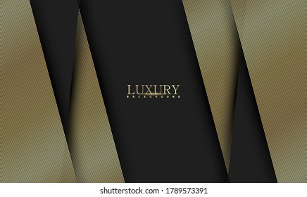 Black abstract premium background with golden lines. Modern luxury concept.  Vector illustration