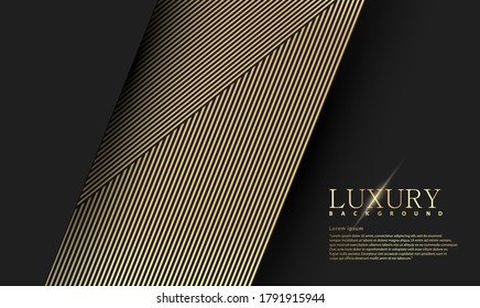 Black abstract premium background with golden lines. Modern luxury concept.  Vector illustration