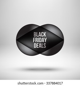 Black abstract premium bubble badge, luxury button template with black friday deals text, reflex, realistic shadow and light background for logo, design concepts, banners, web. Vector illustration.