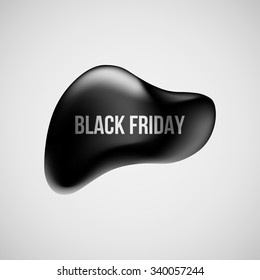 Black abstract premium bubble badge, realistic luxury button template with black friday sale text, reflex and light background for logo, design concepts, banners, posters, web. Vector illustration.