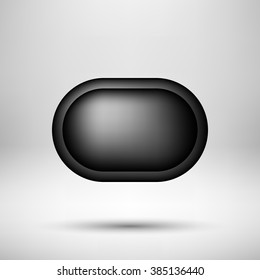 Black abstract premium bubble badge, luxury button template with reflex, realistic shadow and light background for logo, design concepts, banners, web, posters, prints. Vector illustration.