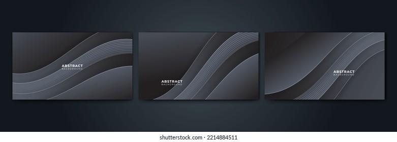 Black abstract presentation background set with modern metal corporate concept design. Vector illustration for tech banner, game background