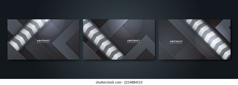 Black abstract presentation background set with modern metal corporate concept design. Vector illustration for tech banner, game background