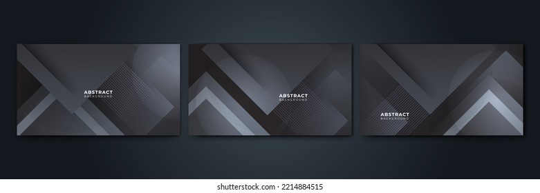 Black abstract presentation background set with modern metal corporate concept design. Vector illustration for tech banner, game background