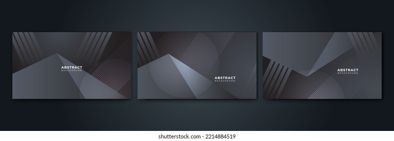 Black abstract presentation background set with modern metal corporate concept design. Vector illustration for tech banner, game background