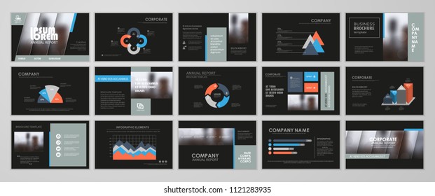 Black abstract presentation slide templates. Infographic elements template  set for web, print, annual report brochure, business flyer leaflet marketing and advertising template. Vector Illustration