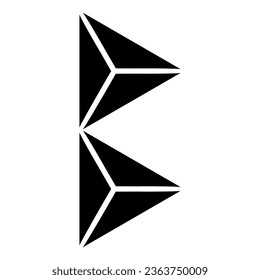 Black Abstract Pyramidical Letter B Icon on a White Background