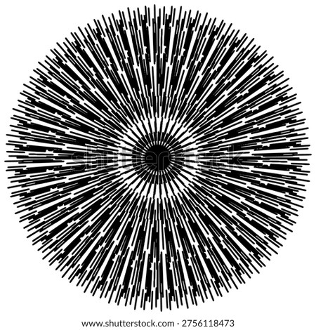 Black abstract radial pattern with lines emanating from center.