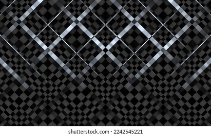 Black abstract realistic 3d striped background with gradient lines and shapes. Vector illustration