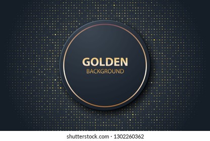 Black abstract realistic decoration circle shape. with gold glitters. vector illustration