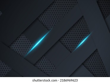 Black Abstract Realistic Overlap Layer on Circle Pattern Dark Background with Copy Space