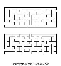 Black abstract rectangular maze. A set of two puzzles. An interesting and useful game for children. Simple flat vector illustration isolated on white background