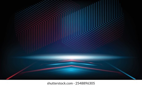 Negro abstracto rojo y azul de la tecnología de fondo geométrico elegante futurista brillante light.Modern forma concepto de carreras.