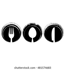 Black abstract restaurant menu design with cutlery signs