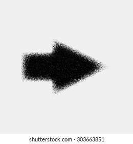 Black abstract right arrow sign with film grain, noise, dotwork, grunge texture and light background for logo, design concepts, posters, banners, web, presentations and prints. Vector illustration.