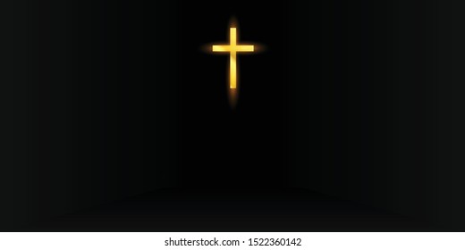 Black abstract room background with crucifix