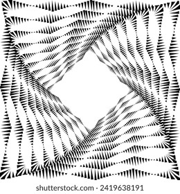 Líneas rotadas abstractas negras.forma vórtice. Arte geométrico. Elemento de diseño. Imagen digital con rayas psicodélicas.Elemento de diseño para impresiones, web, plantilla