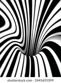 Líneas negras abstractas giradas. Forma de vórtice. Arte geométrico. Elemento de diseño. Imagen digital con rayas psicodélicas.Elemento de diseño para estampados, Web, Plantilla
