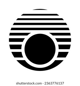 Black Abstract Round Striped Sunset Icon on a White Background