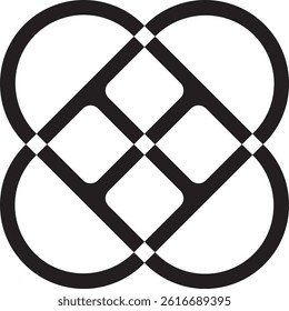 A black, abstract, rounded interlocking vector symbol