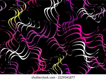 fondo abstracto negro transparente con huellas brillantes. franjas onduladas desiguales de color, trazos, puntos sobre un fondo negro. ilustración de fondo vectorial. imprimir para tela, presentaciones, camisetas