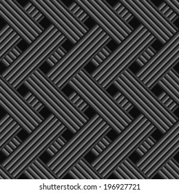 Black abstract seamless  background. Diagonal ornament with rectangle tiles layered. 