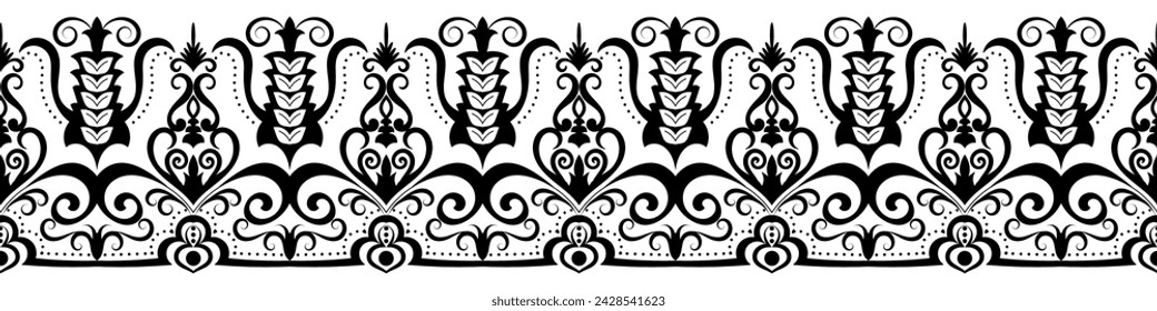Schwarzes abstraktes nahtloses scrollendes Blumenelement für Musterpinsel