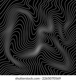 Black Abstract Seamless Weather Map. Topographic Map Lines, Contour Background. Geographic and Meteorological Linear Pattern. Vector Temperature Card.