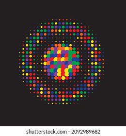 Forma de resumen negra. Retro de semitono colorido. Puntos vectoriales. Gradación de textura. Media Punto. Forma de degradado. Efecto Grunge. Ilustración Gradiente Art.