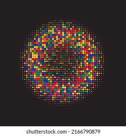 Forma de resumen negra. Arte de semitono colorido. Fondo vectorial. Gradación de textura. Logotipo de punto. Gradación de degradado. Medio efecto. Mitad del degradado de ilustración.
