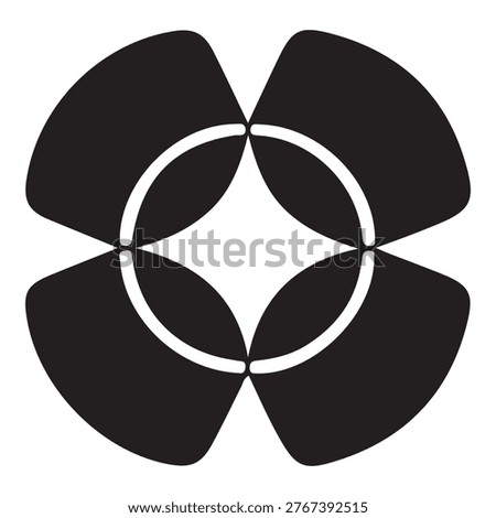 A black abstract shape with curved lines and a white outline on a pure white background, creating a striking contrast and visually appealing composition with geometric elements.