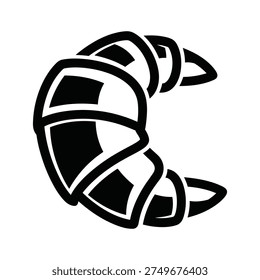 A black abstract shape resembling a crescent moon is formed by interwoven curved lines against a white background. The lines create a sense of depth and movement within the solid black form.