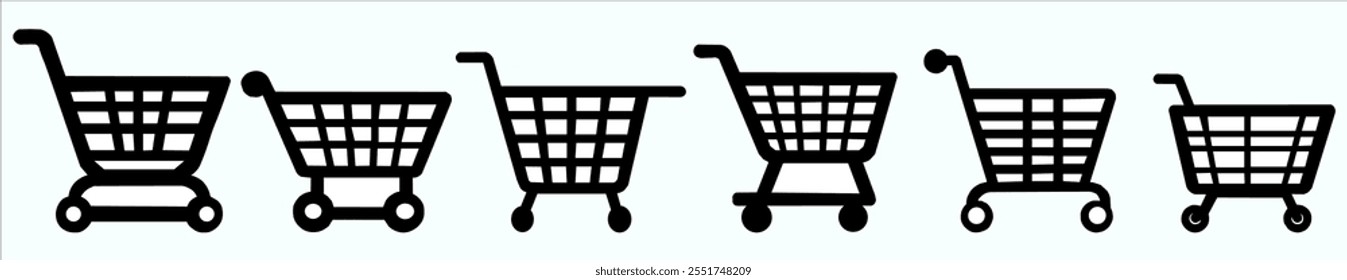 Black Abstract Shopping Cart Icon Set - Minimalist and Modern Design for E-commerce, Retail, and Shopping Applications.