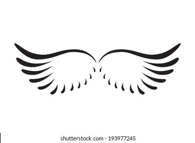 Black abstract silhouette of curved angel wings