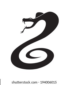 Black abstract silhouette of snake in the attack position