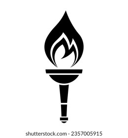 Black Abstract Simplified Torch and Flame Icon on a White Background