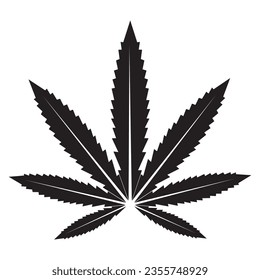 Black Abstract Simplistic Cannabis Leaf Icon on a White Background