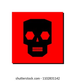 Black abstract skull, red square sign, vector